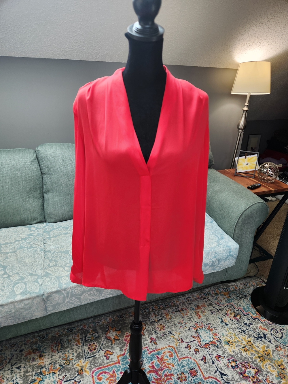 Rose & Olive Red V-Neck Chiffon Blouse Large Chic!